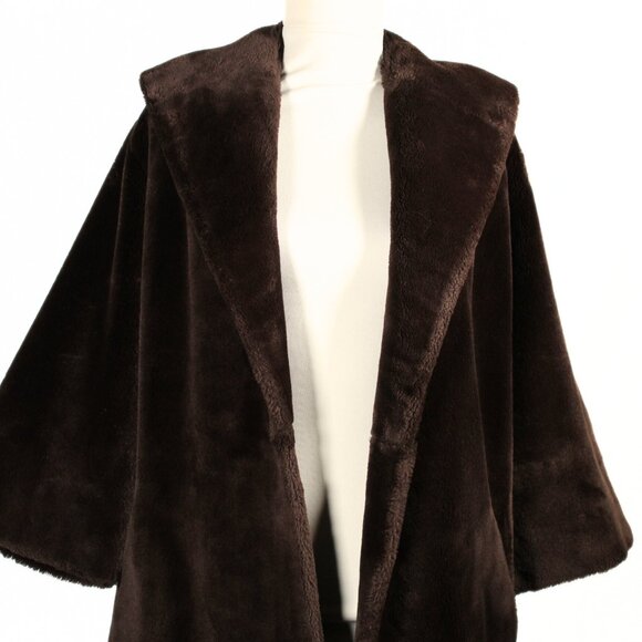 Vintage 1960s Brown Faux Fur Coat Open Front Formal Union Made Size Medium - Picture 5 of 11